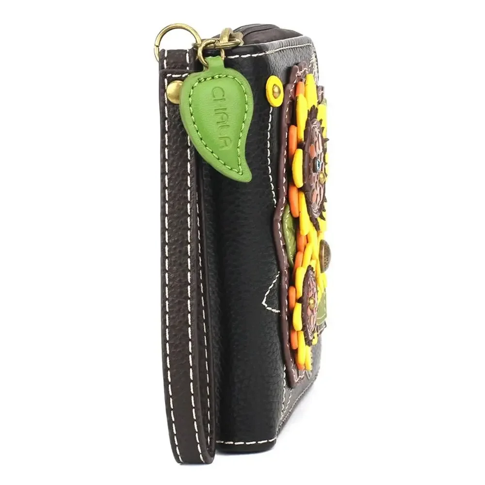 Chala Zip Around Faux Leather Wallet Wristlet - Sunflower Group, Black NWT